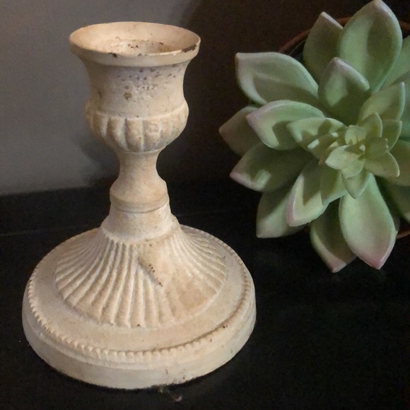 Vintage-Single Metal Candle Holder-White-3.5in Tall